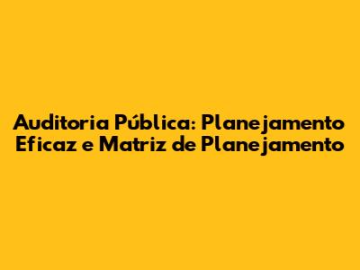 Auditoria Pública: Planejamento Eficaz e Matriz de Planejamento