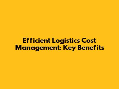 Efficient Logistics Cost Management: Key Benefits
