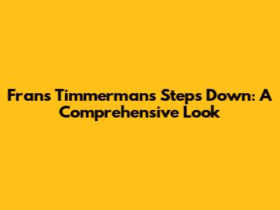 Frans Timmermans Steps Down: A Comprehensive Look