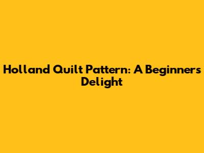 Holland Quilt Pattern: A Beginner's Delight