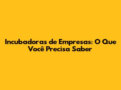Incubadoras de Empresas: O Que Você Precisa Saber