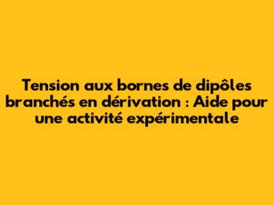 Tension aux bornes de dipôles branchés en dérivation : Aide pour une activité expérimentale